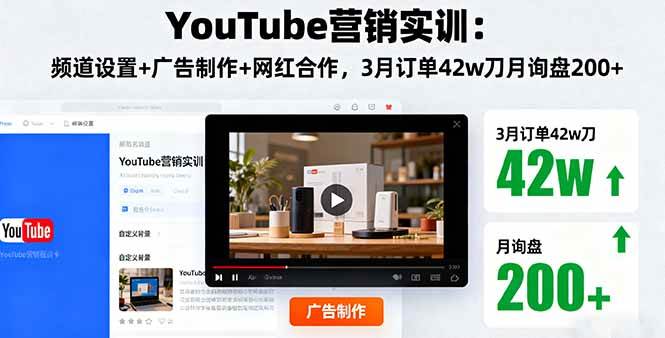 (16107期)YouTube营销实训:频道设置+广告制作+网红合作,3月订单42w刀月询盘200+-尤课网创