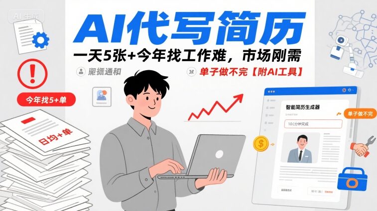 AI代写简历，一天5张+今年找工作难，市场刚需，单子做不完【附AI工具】-尤课网创