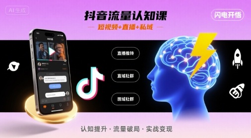 抖音流量认知课，短视频+直播+私域，认知提升，闪电开悟-尤课网创