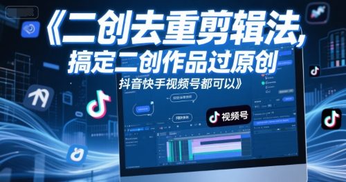 短视频二创去重剪辑法，搞定二创作品过原创，抖音快手视频号都可以-尤课网创