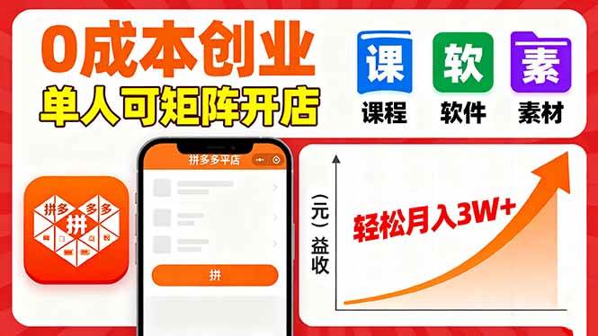 （16047期）拼多多虚拟电商，0成本，单人可矩阵开店，轻松月入3W+-尤课网创