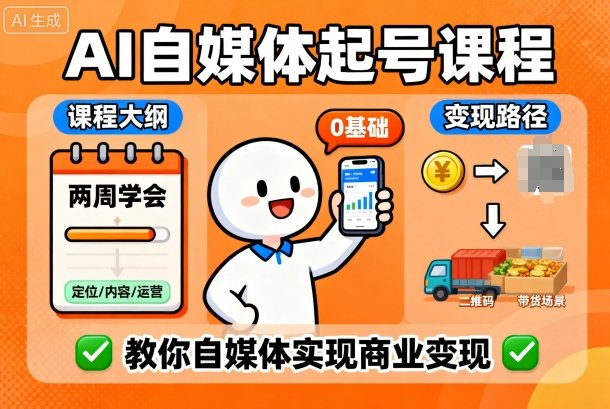 AI自媒体起号课程,0基础小白两周学会,教你自媒体实现商业变现-尤课网创