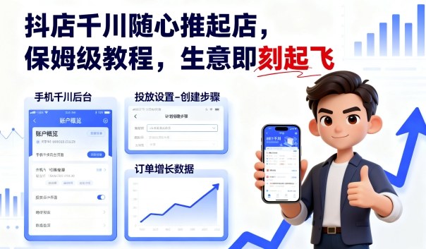 抖店千川随心推起店，保姆级教程，生意即刻起飞-尤课网创