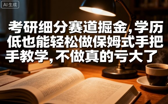 考研细分赛道掘金，日入1k+，学历低也能轻松做保姆式手把手教学，不做真的亏大了【揭秘】-尤课网创