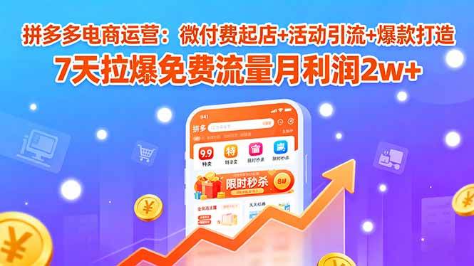 （15960期）拼多多电商运营：微付费起店+活动引流+爆款打造 7天拉爆免费流量月利润2w+-尤课网创