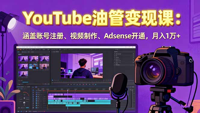 2025YouTube油管变现课：涵盖账号注册、视频制作、Adsense开通，月入1万+-尤课网创