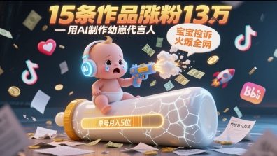 用AI制作幼崽代言人，宝宝的控诉火爆全网，15条作品涨粉13W，单号月入5位数实操教程-尤课网创