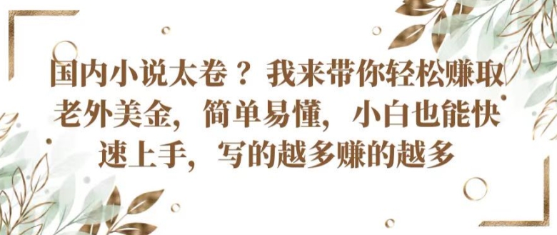 国内小说太卷 ?带你轻松赚取老外美金，简单易懂，小白也能快速上手，写的越多赚的越多-尤课网创