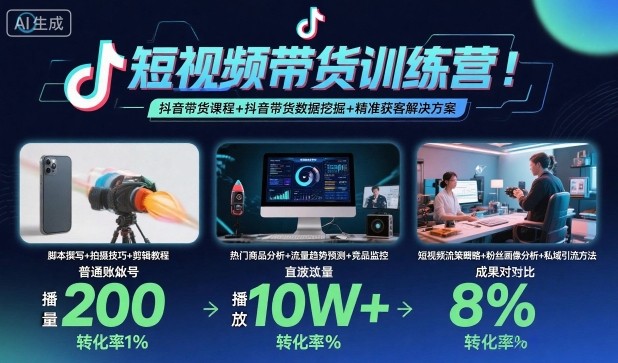 短视频带货训练营，抖音带货课程+抖音带货数据挖掘+精准获客解决方案-尤课网创