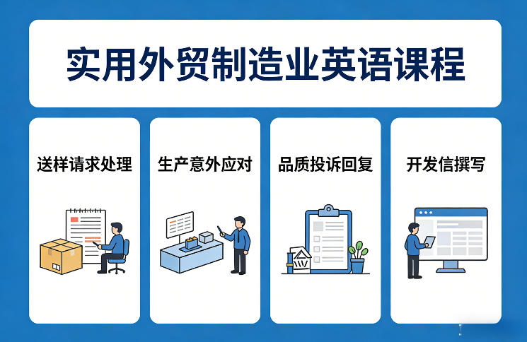 实用外贸制造业英语课程，教你专业处理送样请求、应对生产意外、回复品质投诉、撰写开发信等-尤课网创