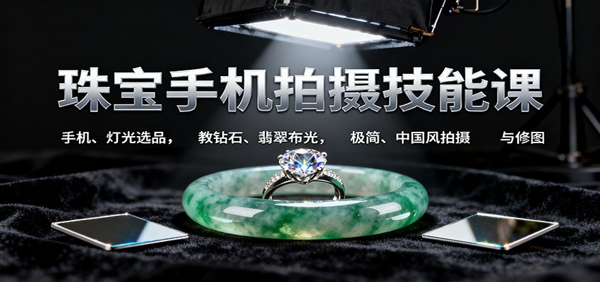 珠宝手机拍摄技能课:手机、 灯光选品，教钻石、翡翠布光，极简、中国风拍摄与修图-尤课网创