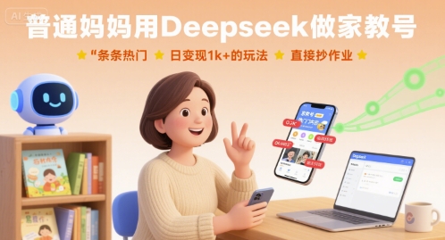 普通妈妈用Deepseek做家教号，条条热门，日变现1k+的玩法，直接抄作业-尤课网创