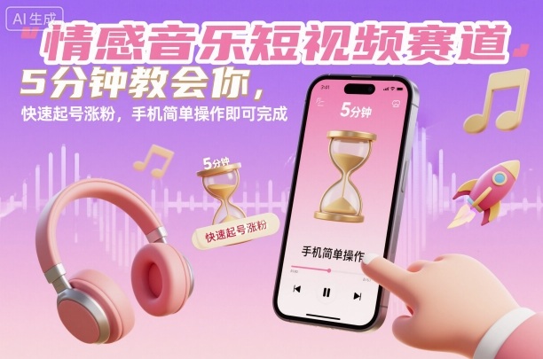 情感音乐短视频赛道,5分钟教会你,快速起号涨粉,手机简单操作即可完成-尤课网创